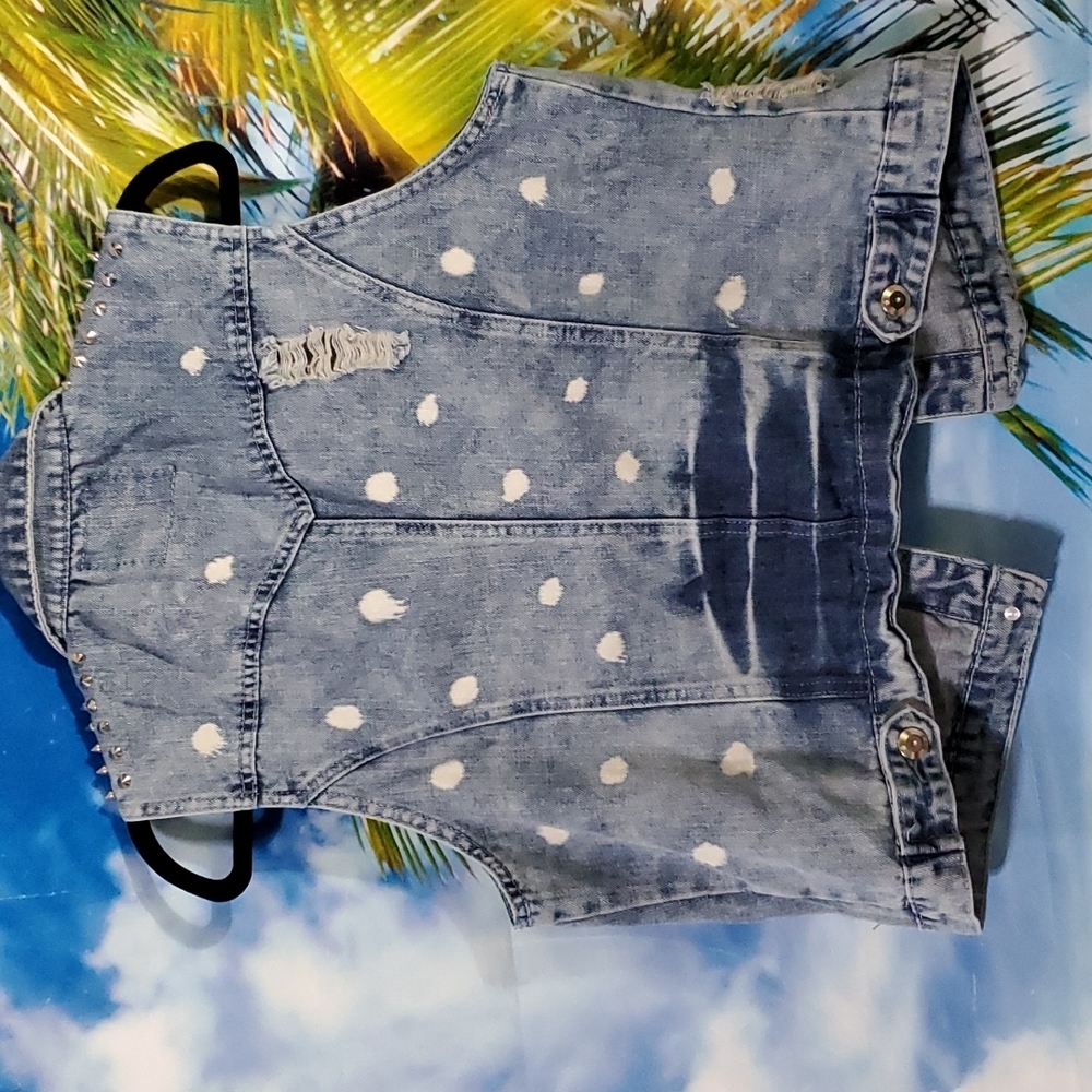 Boom BOOM JEANS SLEEVELESS SPIKE STUDDED DENIM JACKET Size XL - Picture 4 of 8